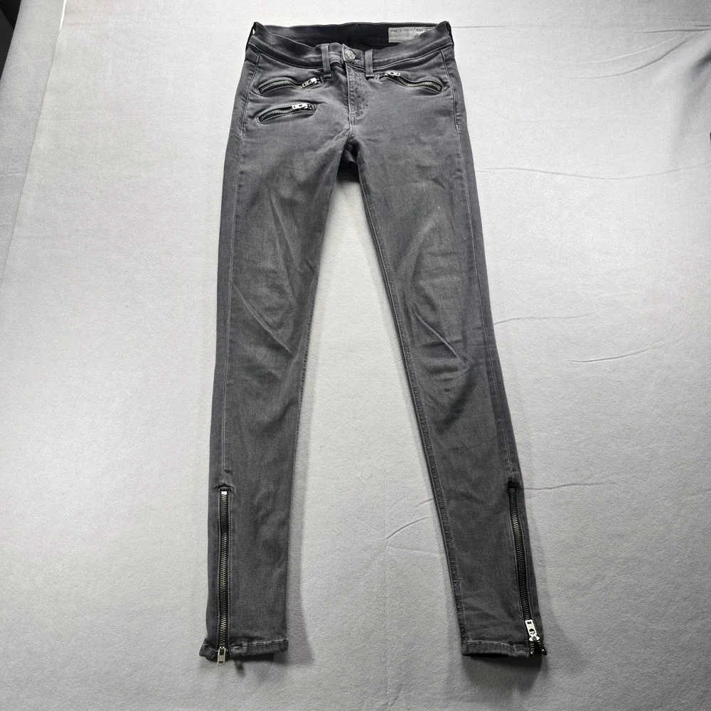 Rag & Bone Jean Kids Seattle Grey Moto Zipper Skinny Jeans 27 Y2K